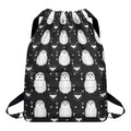Cute White And Grey Owl Pattern Print Drawstring Backpack