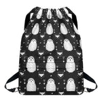 Cute White And Grey Owl Pattern Print Drawstring Backpack