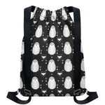 Cute White And Grey Owl Pattern Print Drawstring Backpack