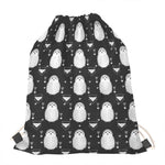 Cute White And Grey Owl Pattern Print Drawstring Bag