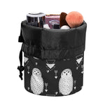 Cute White And Grey Owl Pattern Print Drawstring Makeup Bag