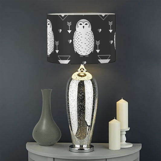 Cute White And Grey Owl Pattern Print Drum Lamp Shade