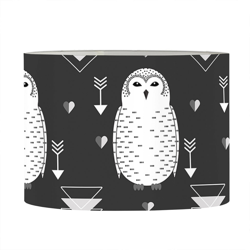Cute White And Grey Owl Pattern Print Drum Lamp Shade