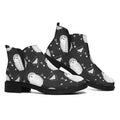 Cute White And Grey Owl Pattern Print Flat Ankle Boots