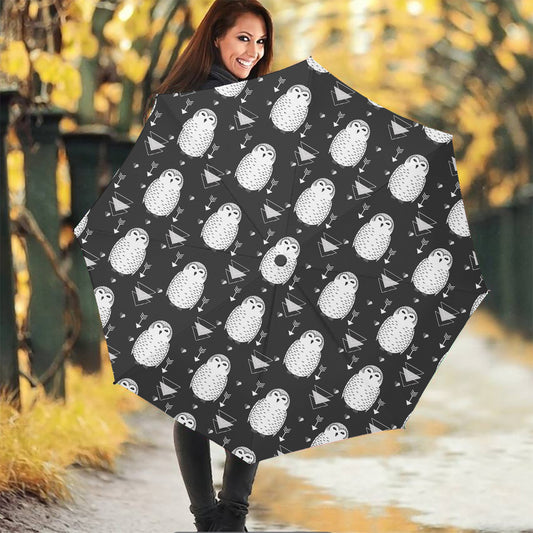 Cute White And Grey Owl Pattern Print Foldable Umbrella