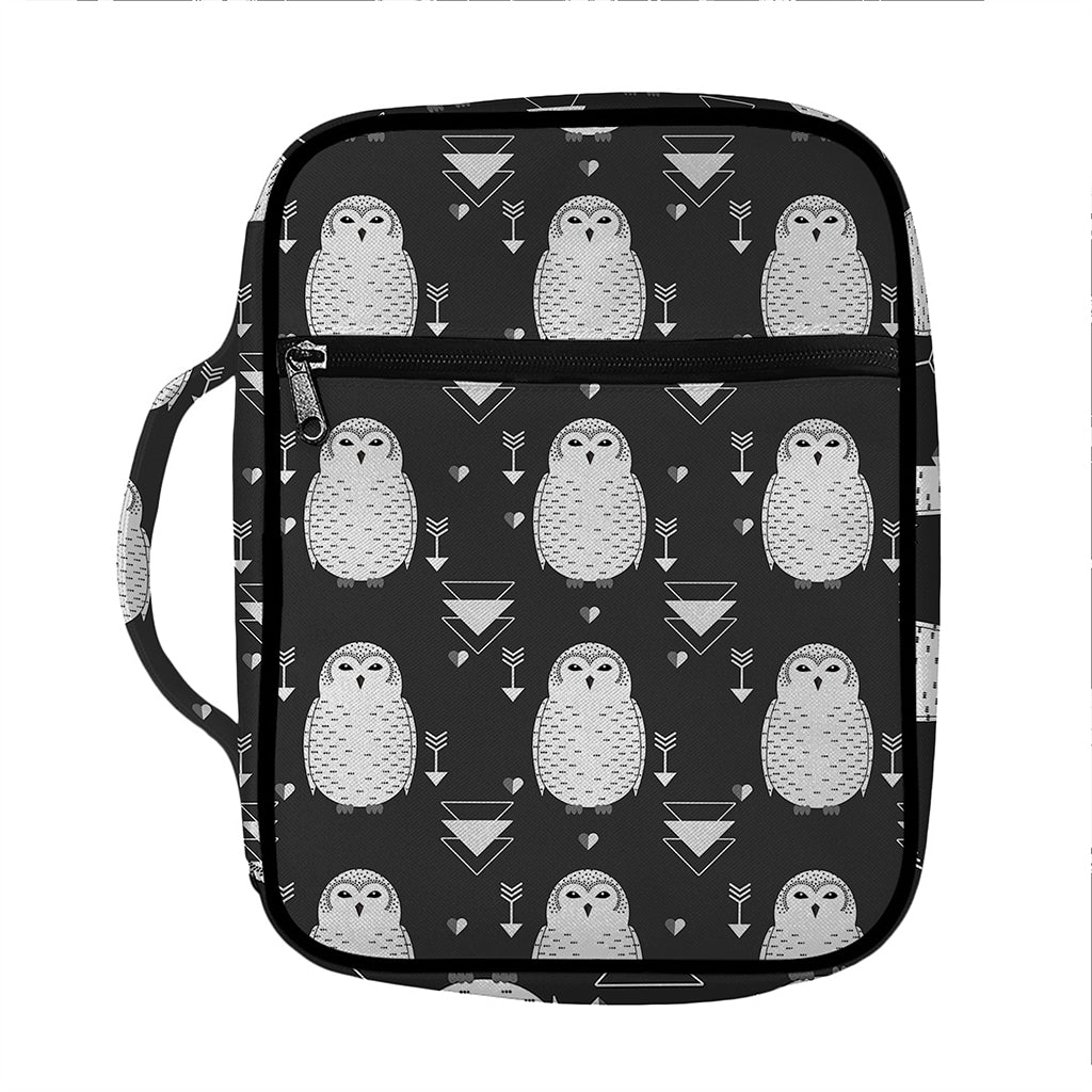 Cute White And Grey Owl Pattern Print Front Pocket Bible Bag