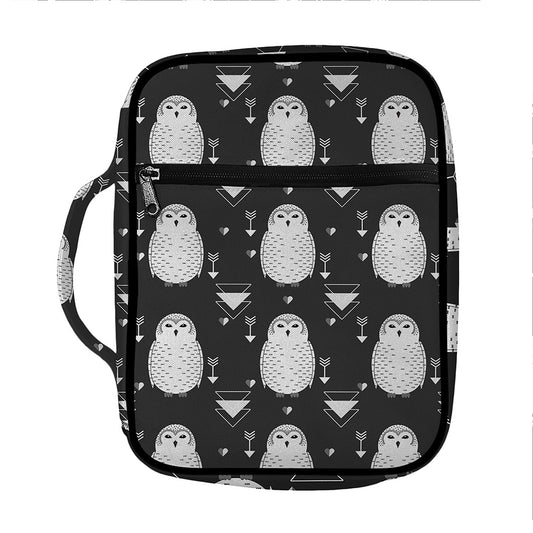 Cute White And Grey Owl Pattern Print Front Pocket Bible Bag