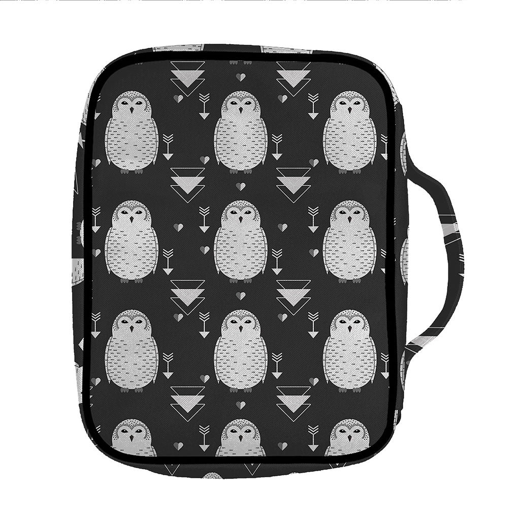 Cute White And Grey Owl Pattern Print Front Pocket Bible Bag