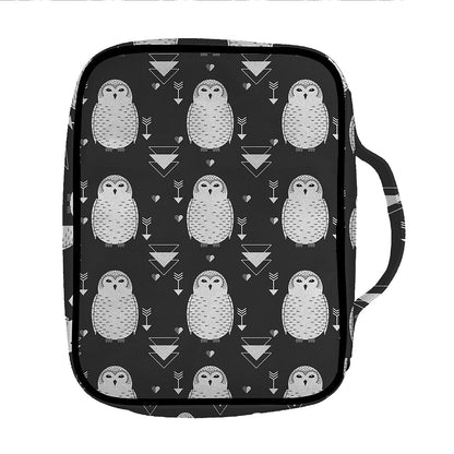 Cute White And Grey Owl Pattern Print Front Pocket Bible Bag