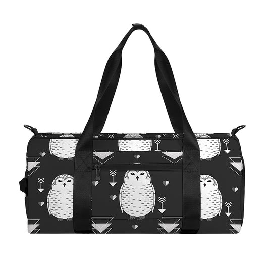 Cute White And Grey Owl Pattern Print Gym Bag