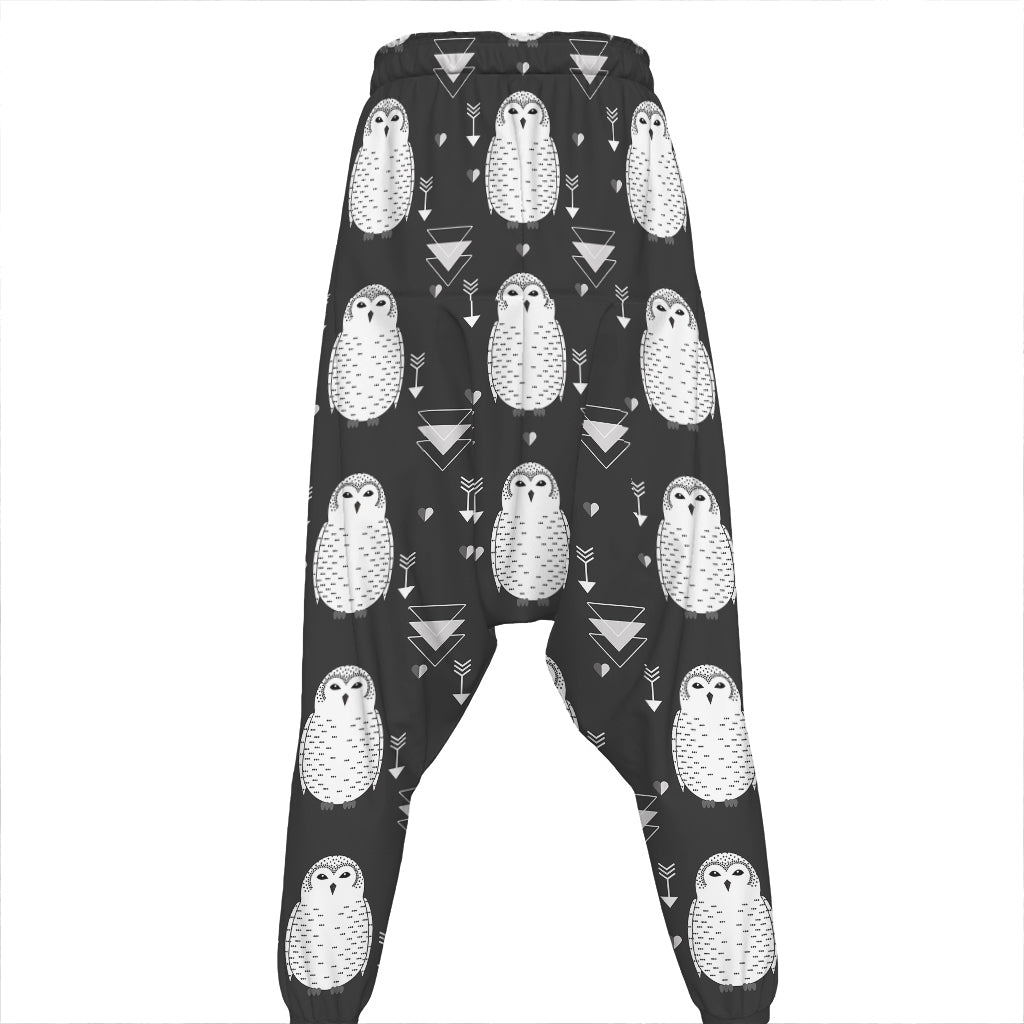 Cute White And Grey Owl Pattern Print Hammer Pants