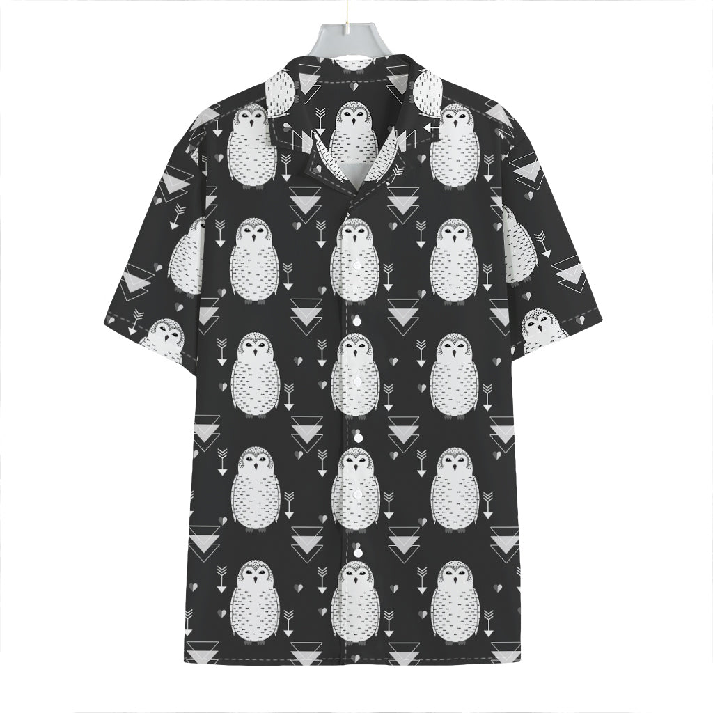 Cute White And Grey Owl Pattern Print Hawaiian Shirt