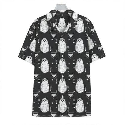 Cute White And Grey Owl Pattern Print Hawaiian Shirt