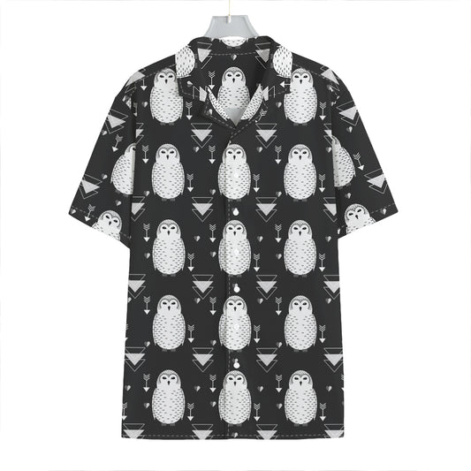 Cute White And Grey Owl Pattern Print Hawaiian Shirt