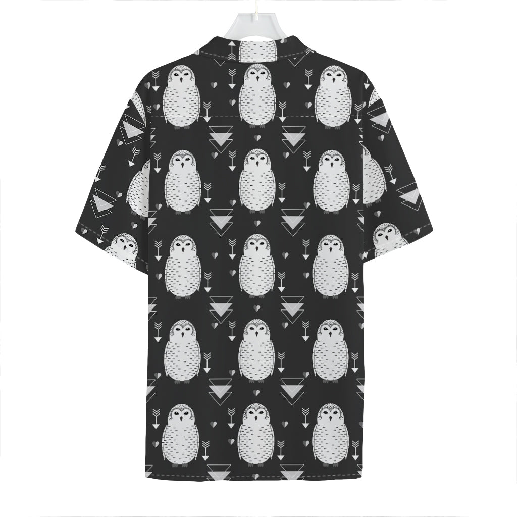 Cute White And Grey Owl Pattern Print Hawaiian Shirt