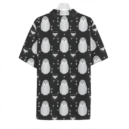 Cute White And Grey Owl Pattern Print Hawaiian Shirt
