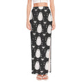 Cute White And Grey Owl Pattern Print High Slit Maxi Skirt