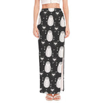 Cute White And Grey Owl Pattern Print High Slit Maxi Skirt