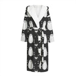 Cute White And Grey Owl Pattern Print Hooded Bathrobe