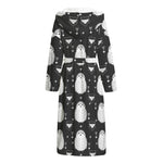 Cute White And Grey Owl Pattern Print Hooded Bathrobe
