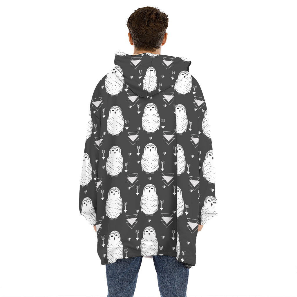 Cute White And Grey Owl Pattern Print Hoodie Blanket