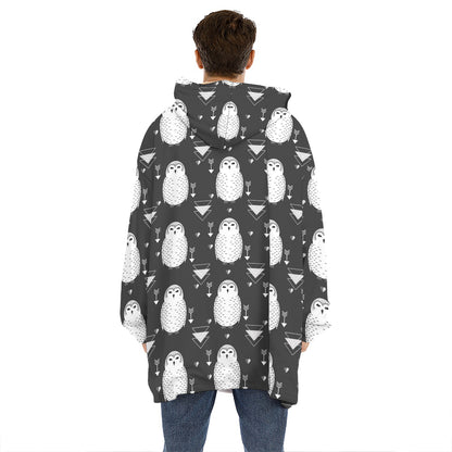 Cute White And Grey Owl Pattern Print Hoodie Blanket