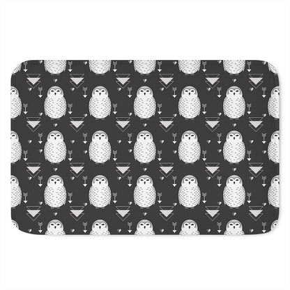 Cute White And Grey Owl Pattern Print Indoor Door Mat