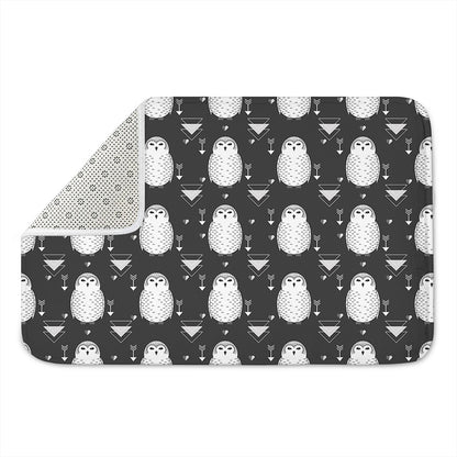 Cute White And Grey Owl Pattern Print Indoor Door Mat