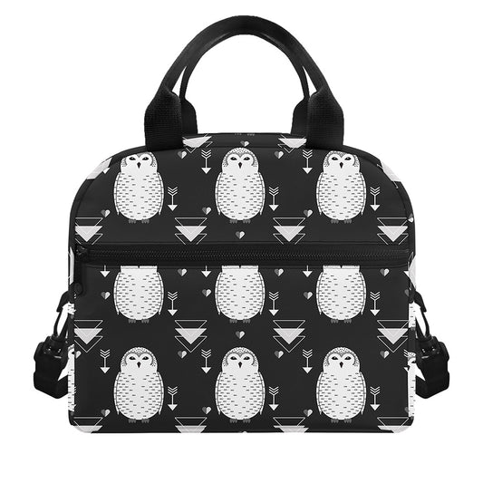 Cute White And Grey Owl Pattern Print Insulated Lunch Bag