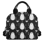 Cute White And Grey Owl Pattern Print Insulated Lunch Bag