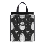 Cute White And Grey Owl Pattern Print Insulated Lunch Tote