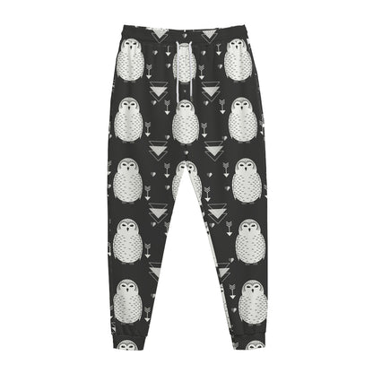 Cute White And Grey Owl Pattern Print Jogger Pants