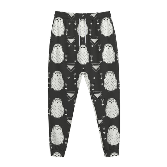 Cute White And Grey Owl Pattern Print Jogger Pants