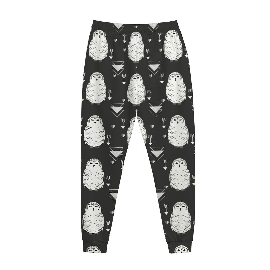 Cute White And Grey Owl Pattern Print Jogger Pants