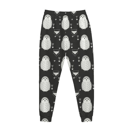 Cute White And Grey Owl Pattern Print Jogger Pants
