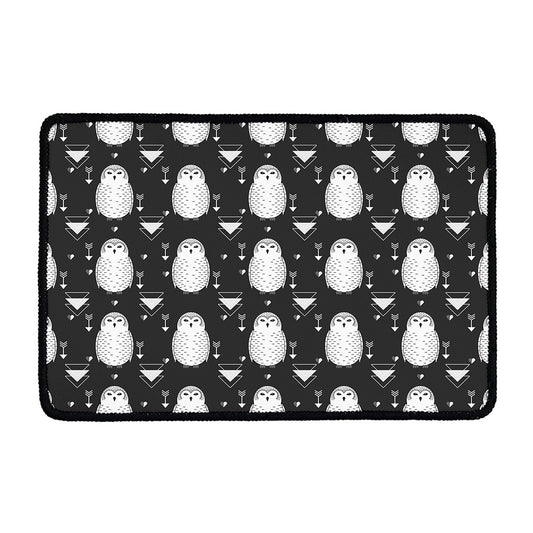 Cute White And Grey Owl Pattern Print Kitchen Mat