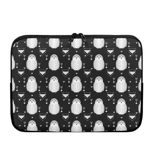 Cute White And Grey Owl Pattern Print Laptop Sleeve
