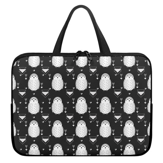 Cute White And Grey Owl Pattern Print Laptop Sleeve With Handle