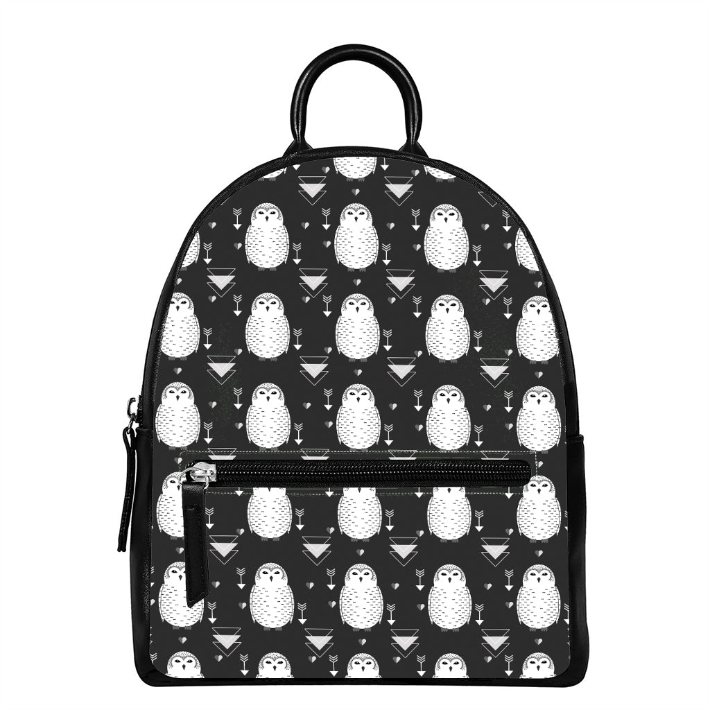Cute White And Grey Owl Pattern Print Leather Backpack