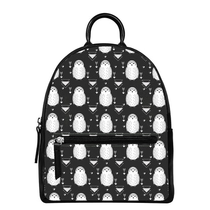 Cute White And Grey Owl Pattern Print Leather Backpack