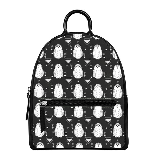 Cute White And Grey Owl Pattern Print Leather Backpack