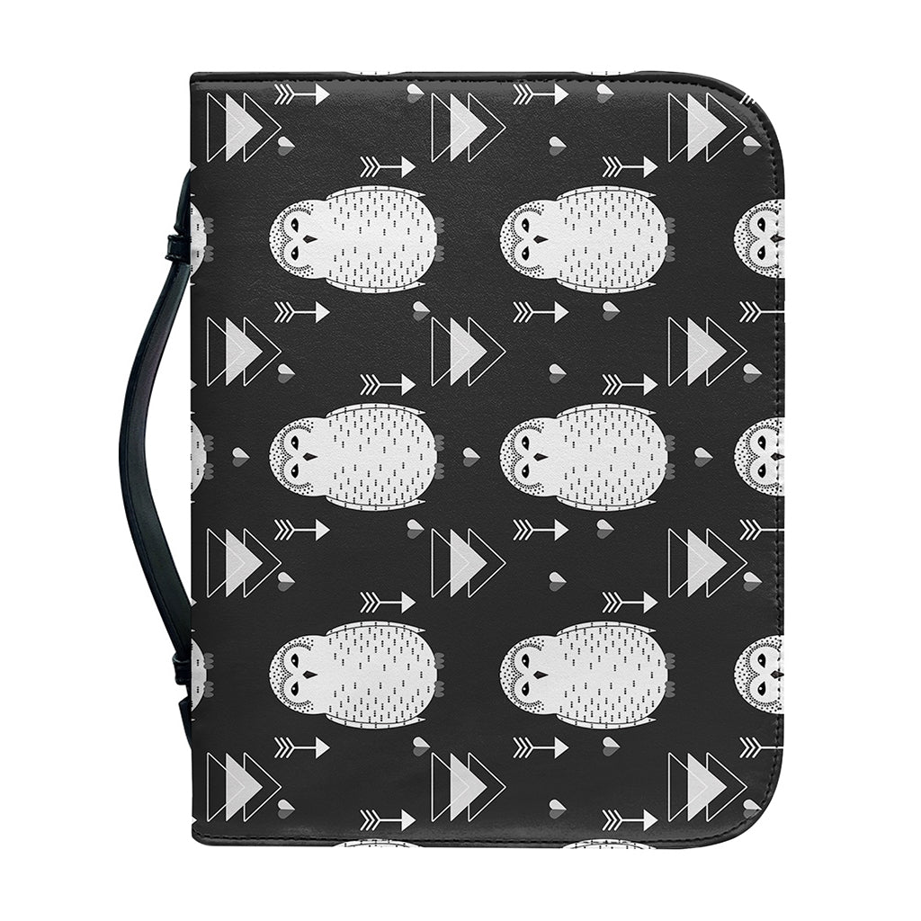 Cute White And Grey Owl Pattern Print Leather Bible Cover