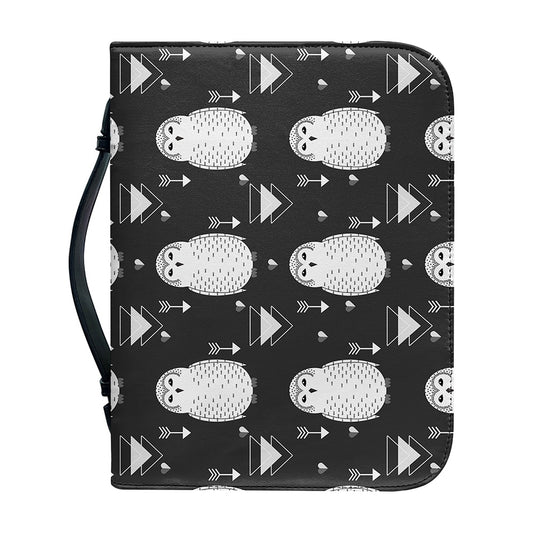 Cute White And Grey Owl Pattern Print Leather Bible Cover
