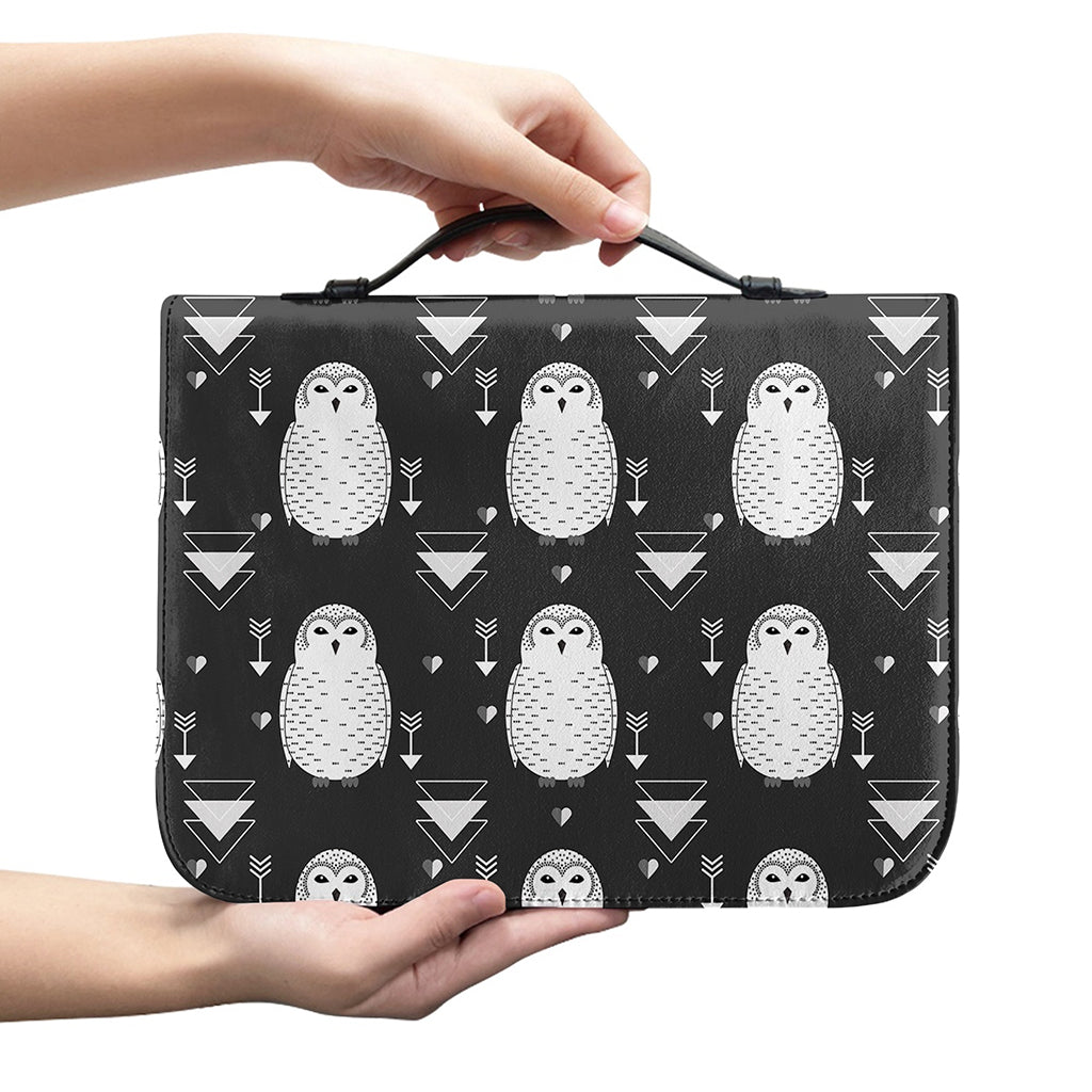 Cute White And Grey Owl Pattern Print Leather Bible Cover