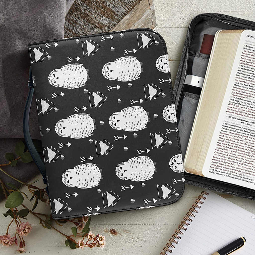 Cute White And Grey Owl Pattern Print Leather Bible Cover