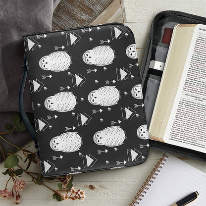 Cute White And Grey Owl Pattern Print Leather Bible Cover