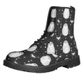 Cute White And Grey Owl Pattern Print Lace-Up Boots