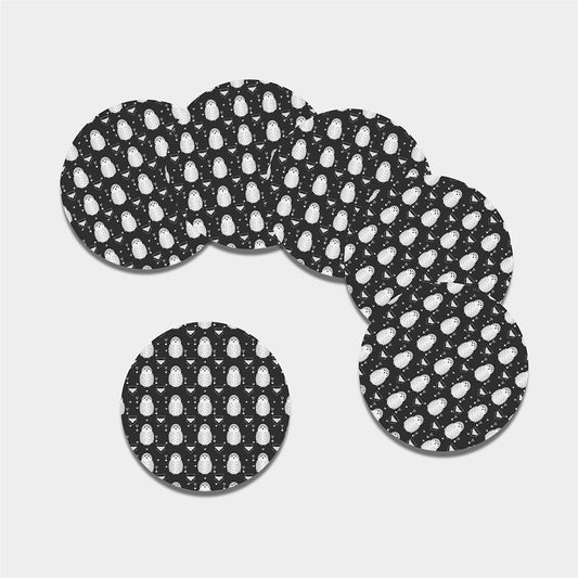 Cute White And Grey Owl Pattern Print Leather Coaster Set