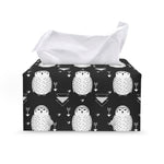 Cute White And Grey Owl Pattern Print Leather Tissue Box Cover