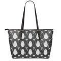 Cute White And Grey Owl Pattern Print Leather Tote Bag With Zipper